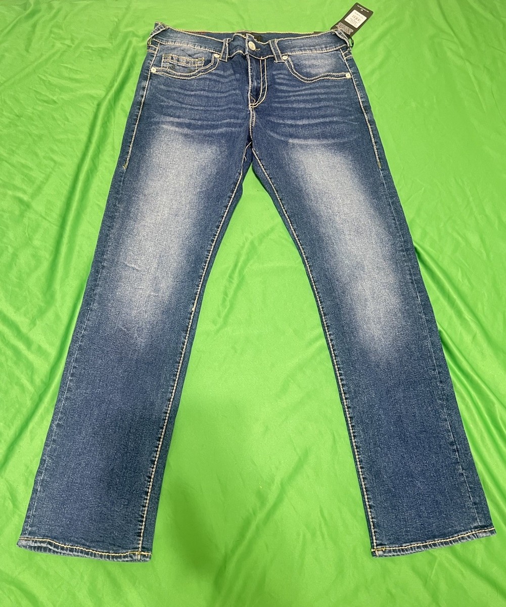True Religion Ricky Jeans Big T Relaxed Straight Mens Size 33 Blue 