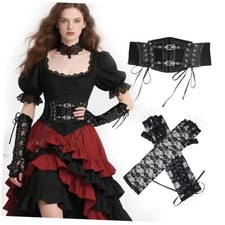 Renaissance Faire Black Elegant Women Lace Corset Length Black a Style a