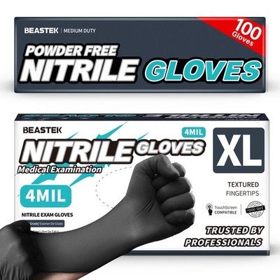 Beastek Black Nitrile Exam Gloves, 4.0 Mil, 100 X-Large, 100 (X-large)