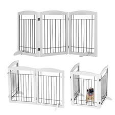 Freestanding Pet Gate with Door, Foldable Wooden Indoor Dog Gate for House, S...