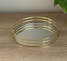 Gold Mirrored Display Tray Decorative Round Candle Perfume Metal Drinks  Tray