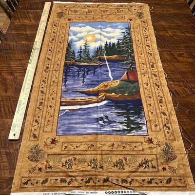 WILDERNESS TRAIL holly taylor MODA novelty fabric panel 23x44'' camp canoe loons
