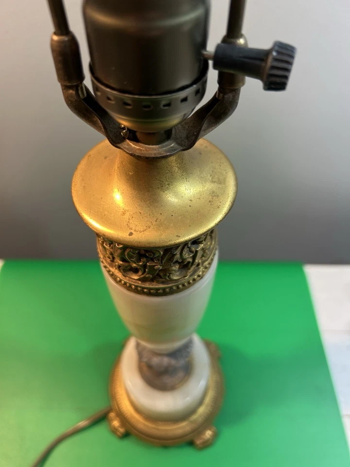 Antique Brass And Onyx Table Lamp, Celluloid Finial Please Read - Image 3 of 4