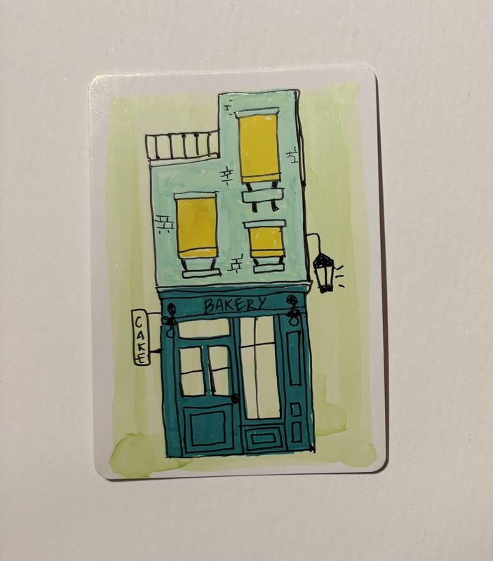 ACEO Original Mixed Media Painting “Back at the bakery” Architecture Art Card