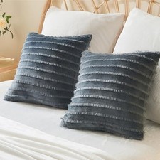 Velvet Pillow Covers 18x18 with Zipper, 2 18" x 18" Pack of 2 Dark Grey-boho