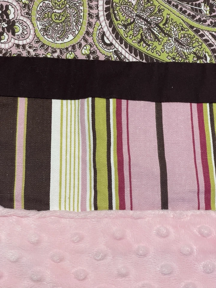 Manta de cachemira rosa hecha a mano cuna marrón verde Minky punto rayas boutique Foto 4 de 4