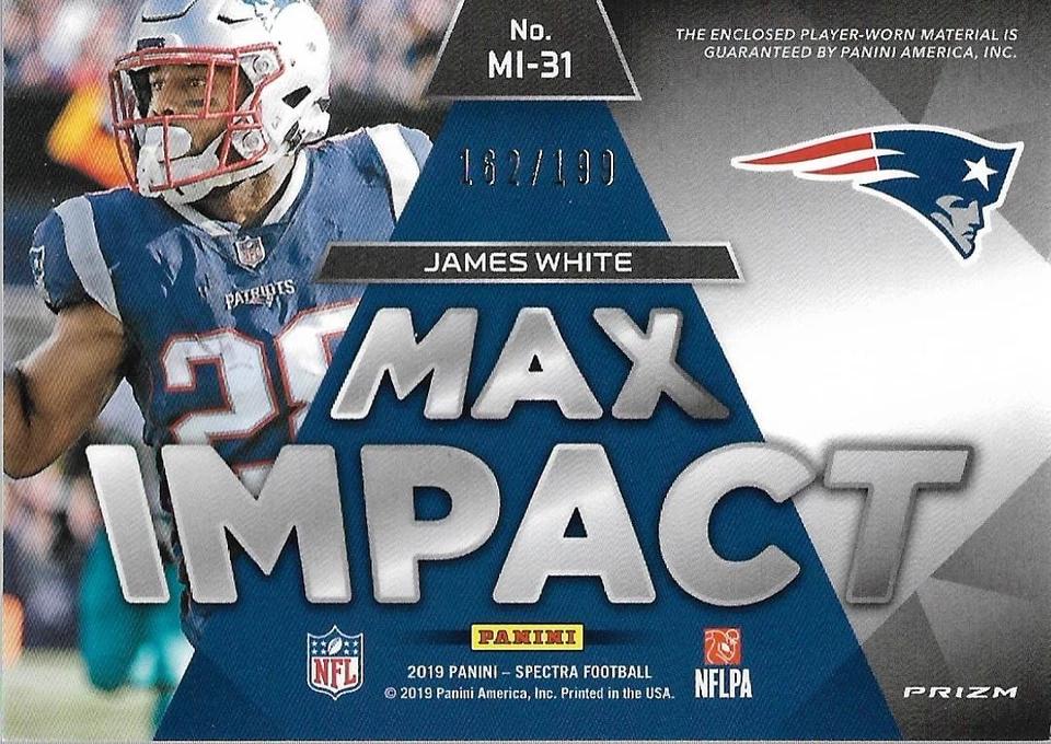 2019 Panini Spectra Max Impact Materials #31 James White Jersey /199 FB - Image 2 of 2