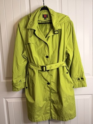 Gallery Woman 3X Lime Green Trench Coat Belted Y2K Plus Size Rain Jacket