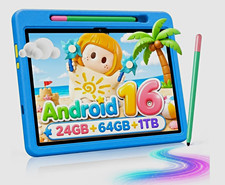 Kids 10in IPS Tablet Android 16 24GB RAM 64GB Blue Wi-Fi BT Stylus