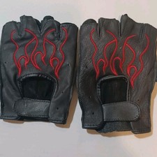 Fingerless Weight Lifting Gloves Flame Design Gym Workout Faux Leather