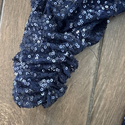 Lauren Ralph Lauren Navy Sequin Open Sleeve Dress Size 12 Evening Knee Length - Picture 7 of 9