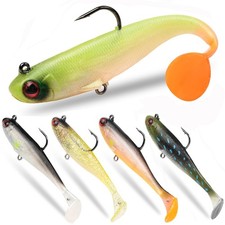 Gibtikoy 5 Pcs Pre-Rigged Soft Fishing Lures, 3.5In Paddle Tail Jig Heads Swim B