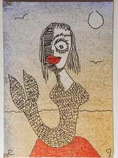 e9Art ACEO mermaid outsider art brut naive