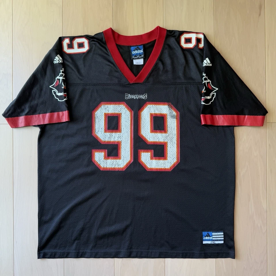 Warren Sapp Tampa Bay Buccaneers Jersey 2XL Black 90s Adidas NFL Football Vntg - Image 2 of 4