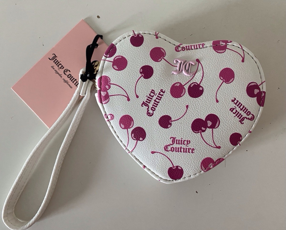 Juicy Couture White Multi Cherry On Top Heart Zip Around Wristlet