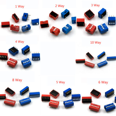 1/2/3/4/5/6/8/10 Way Positions 2.54mm SPST Slide DIL DIP PCB Toggle Snap Switche