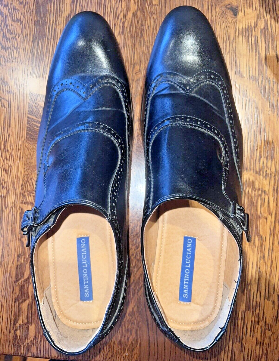 ネットオフ 送料得店  Luciano Santino Men's C Shoe Dress Black Strap Monk Cognac 靴