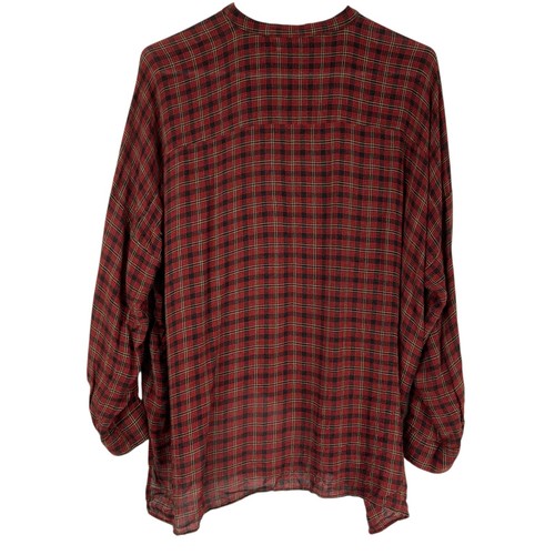 Zara Woman Red Striped Plaid 3/4 Sleeve Round Neck Button Tunic Top Size M - Picture 2 of 4