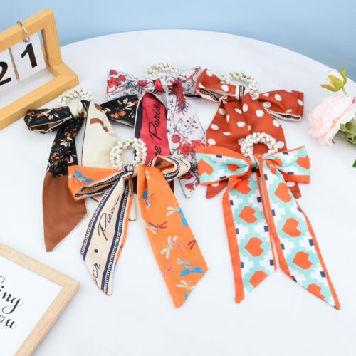 5-Piece Satin Silk Scrunchies Bow Hair Tie Cute Ribbon for Hair for Girls Wom... - Picture 4 of 7