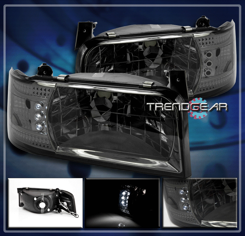 92 93 94 95 96 FORD BRONCO F150 F250 F350 LED 1PC CRYSTAL HEADLIGHT+CORNER SMOKE