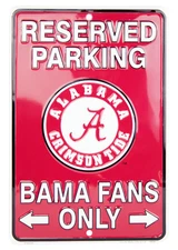 ALABAMA RESERVED PARKING BAMA FANS ONLY METAL SIGN MAN CAVE CRIMSON TIDE 8"x 12"