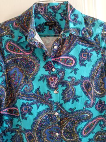 Talbots Women's Blue Paisley Floral Sz XS Shirt Career Button-Up Long Sleeve - Picture 3 of 4