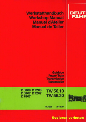 Werkstatt-Handbuch Deutz-Fahr - Getriebe TW 56 (D 6806 - D 7807)  -Ausgabe:1980-