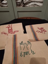 3 antichi strofinacci salviette asciugamani ricamo a mano.(vedi descrizione)