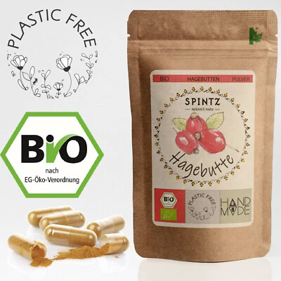 SPINTZ 210 Bio Hagebutten Kapseln 500mg Hagebuttenpulver pro Kapsel 100% vegan