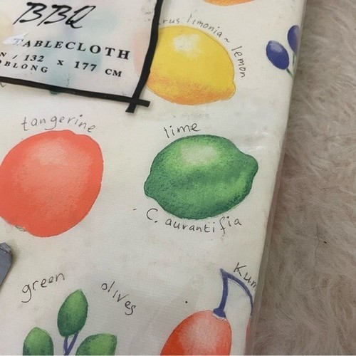 Vintage BBQ Vinyl Tablecloth 52 X 70 inch Picnic Fruit Kitchen Citrus - Bild 4 von 6