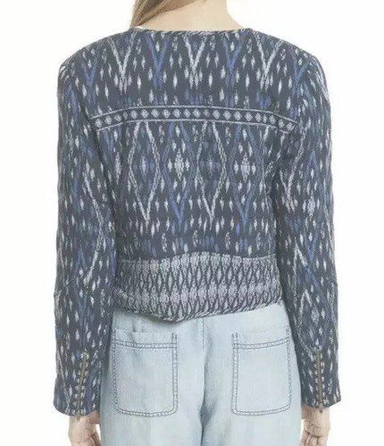 Soft Joie Akinyi Lightweight Quilted Crop Jacket Coat Blue Ikat Moto Zip XS NWT - Picture 3 of 12