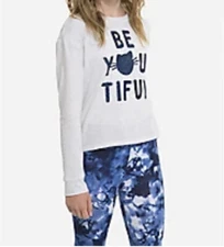 Justice Gray Blue Sparkle Be Beyoutiful Cat Girls’ Long Sleeve Top Size 14/16