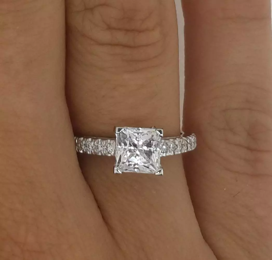 3.05 Ct Classic Pave Princess Cut Diamond Engagement Ring VS1 F