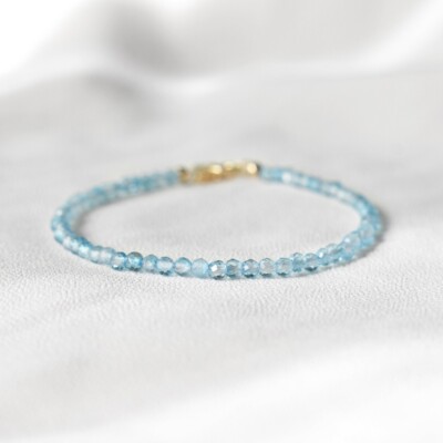 Natural Apatite Stone Dainty Bracelet Aqua Gemstone Bracelet Minimalist Handmade