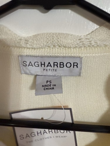 Sag Harbor Woman Sweater Petite 2-Layer 1-Pc Creme Cardigan w/Tank Pullover S - Picture 11 of 13
