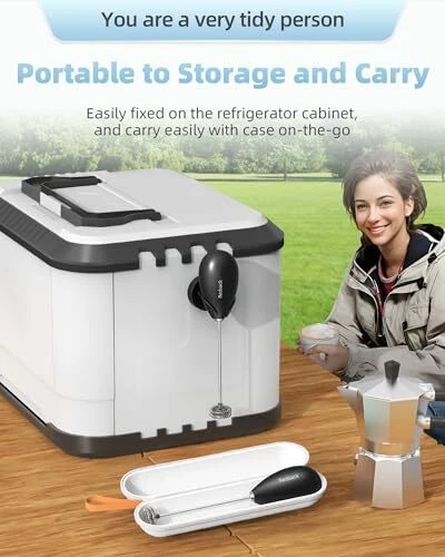 Milk Frother Handheld with Case,USB C Rechargeable Frother Wand for Black