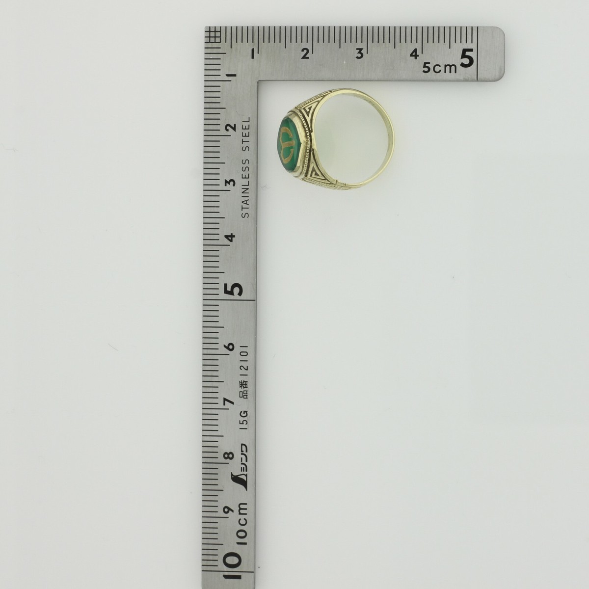 Antique 14K YG Green Onyx Monogram Pictograph Ring Size 5.5