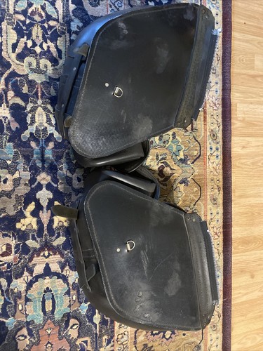 Leatherworks Deluxe Wide Angle Black Saddlebags Rear Pockets Indian Nickel Vtg? - Picture 6 of 12