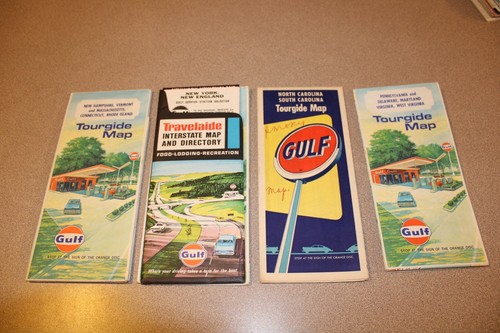 5 Vintage GULF Pennsylvania Carolinas Maine Massachusetts Vermont Road Maps