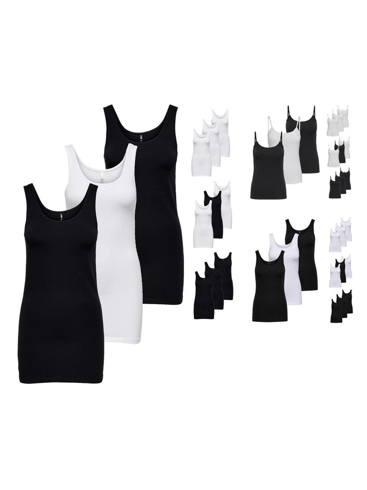 Only Damen 3er-Pack Basic Tank-Top Oberteil verschiedene Träger Shirt Unterhemd.