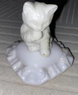 Kitty Cat Sitting Pretty On APillow Milk Glass Avon Perfume Bottle Vtg 3.5" Full