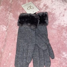 Pia Rossini JAN Gloves. Charcoal Grey Wool & Fur Trim RRP £24