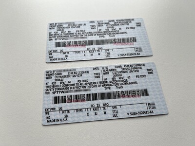 Ford Door Jamb Data Decal Permanent Sticker ID Tag Derated USA