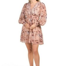 O.P.T Floral Women's Size Small Boho Prairie Balloon Sleeve Tiered Mini Dress