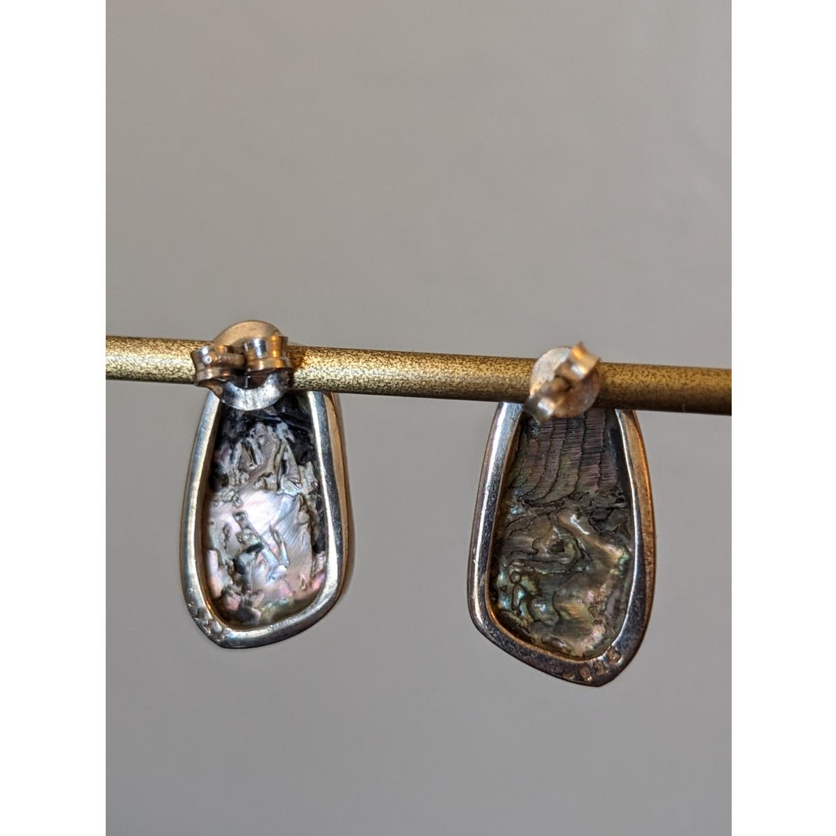 Marked 925 Sterling Abalone Shell Post Earrings - image 3