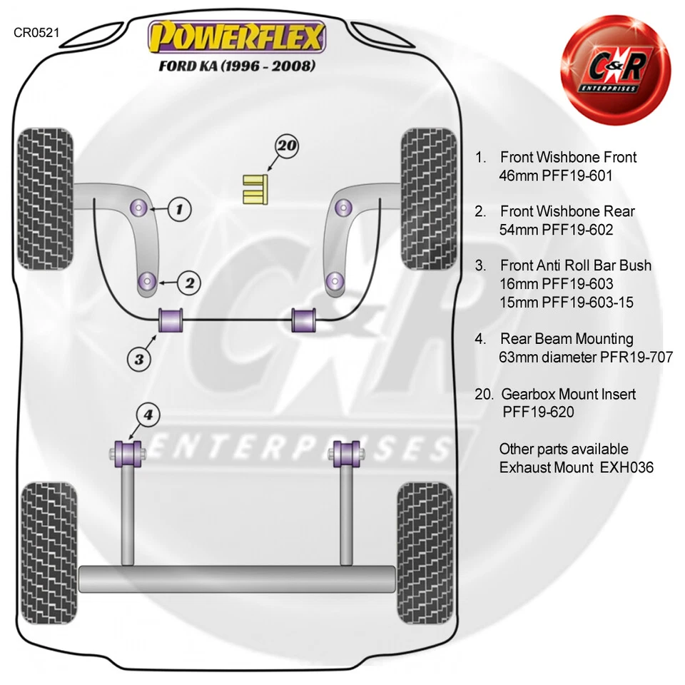 Powerflex Road Serie Posteriore Fascio Supporto Spazzole Per Ford Ka (96-2008) - Immagine 2 di 4