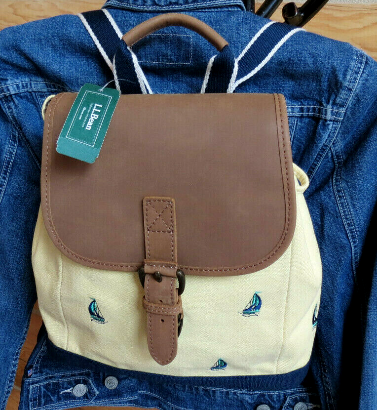 Vintage LL Bean Boat Tote Bag Rare Backpack Piper Bird Embroidery