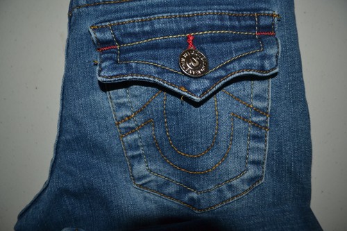 True Religion Girls Slim Straight Pocket Flaps Blue Denim Jeans Sz 8 - Picture 2 of 12