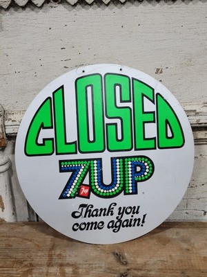  Vintage 1970s 7Up Soda Open Closed Door Sign Double Sided Plastic 12  Dot Logo