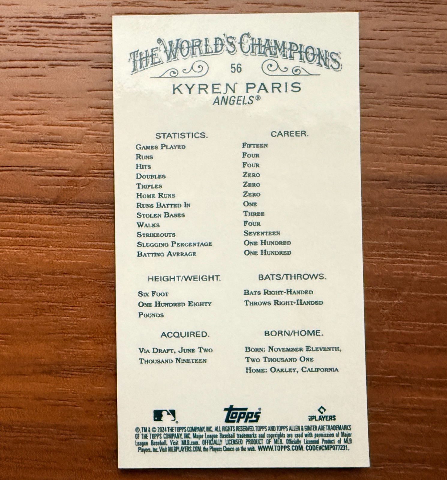 2024 Topps Allen & Ginter - Kyren Paris #56 Mini Gold Vinyl 1/1 Superfractor RC view 2